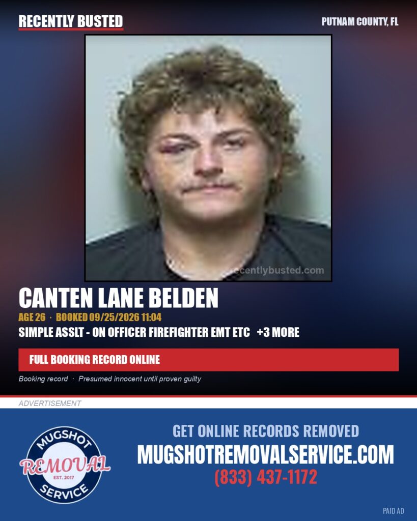 Canten Lane Belden — arrest record card, Putnam County, Florida