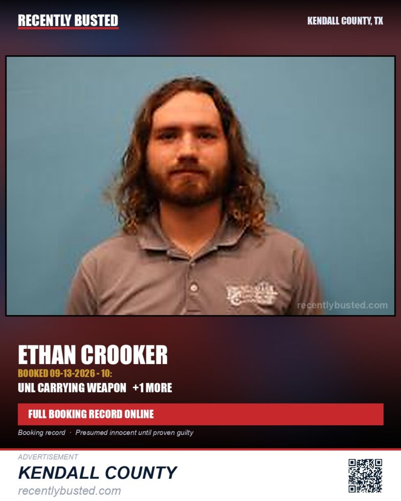 Crooker, Ethan — arrest record card, Kendall County, Texas
