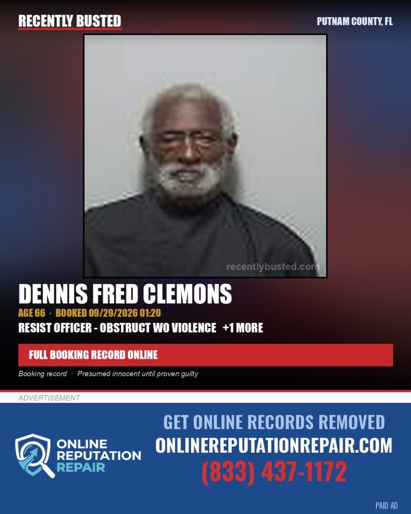 Dennis Fred Clemons — arrest record card, Putnam County, Florida