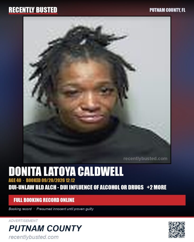 Donita Latoya Caldwell — arrest record card, Putnam County, Florida