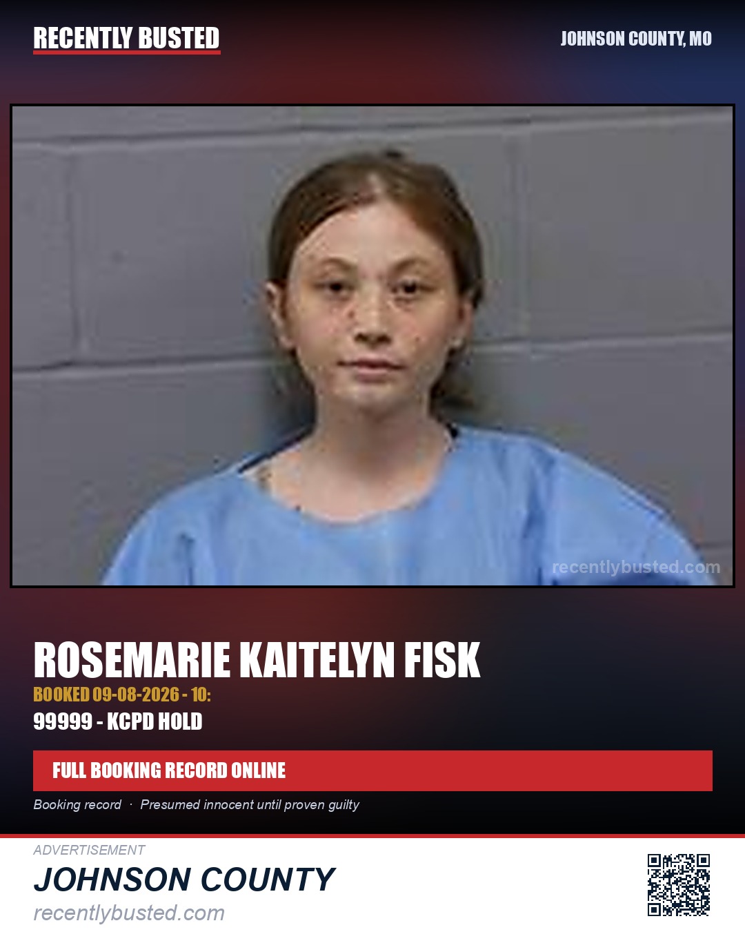 FISK, ROSEMARIE KAITELYN — arrest record card, Johnson County, Missouri