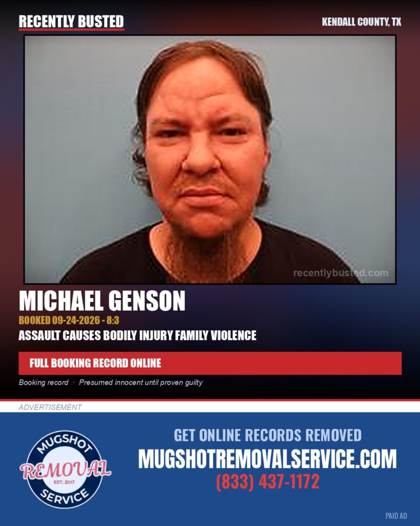 Genson, Michael — arrest record card, Kendall County, Texas