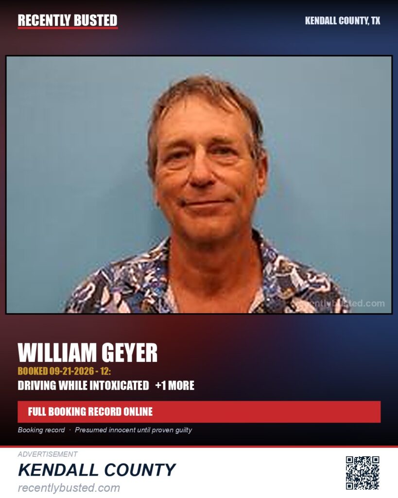 Geyer, William — arrest record card, Kendall County, Texas