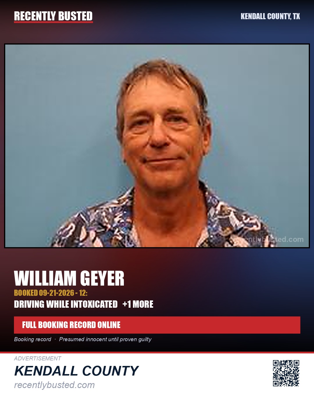 Geyer, William — arrest record card, Kendall County, Texas