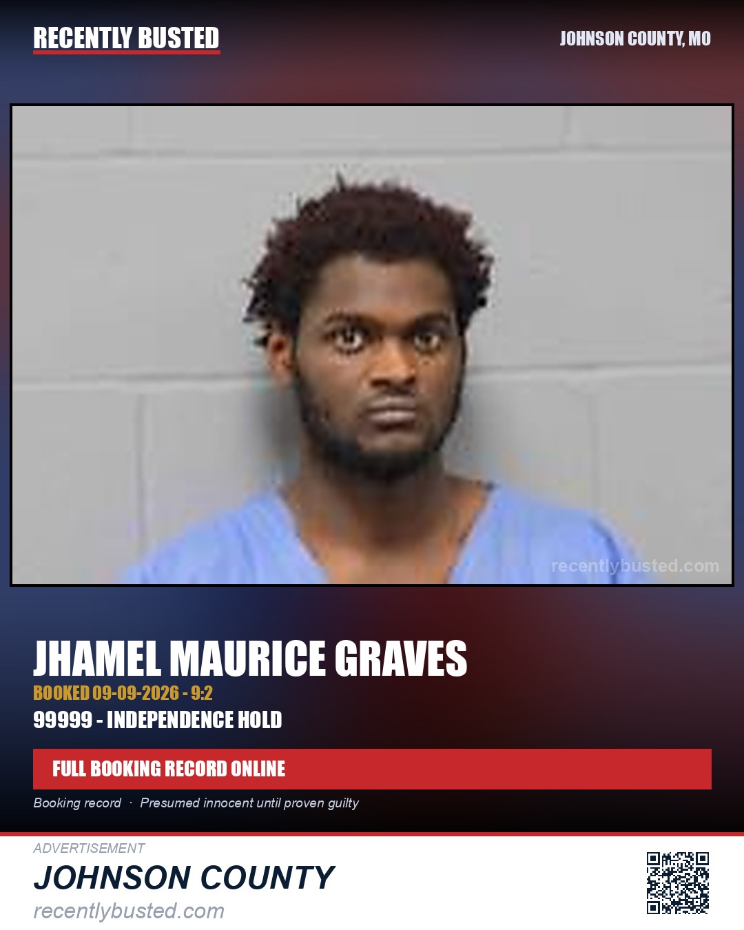 GRAVES, JHAMEL MAURICE — arrest record card, Johnson County, Missouri