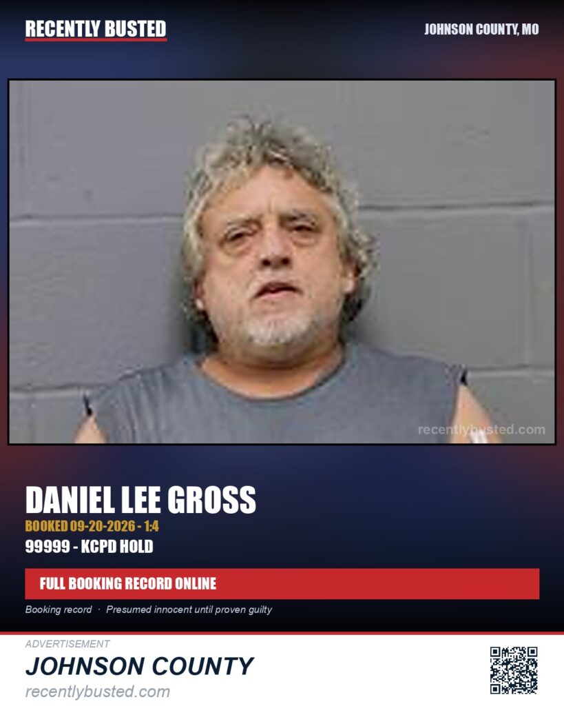 GROSS, DANIEL LEE — arrest record card, Johnson County, Missouri