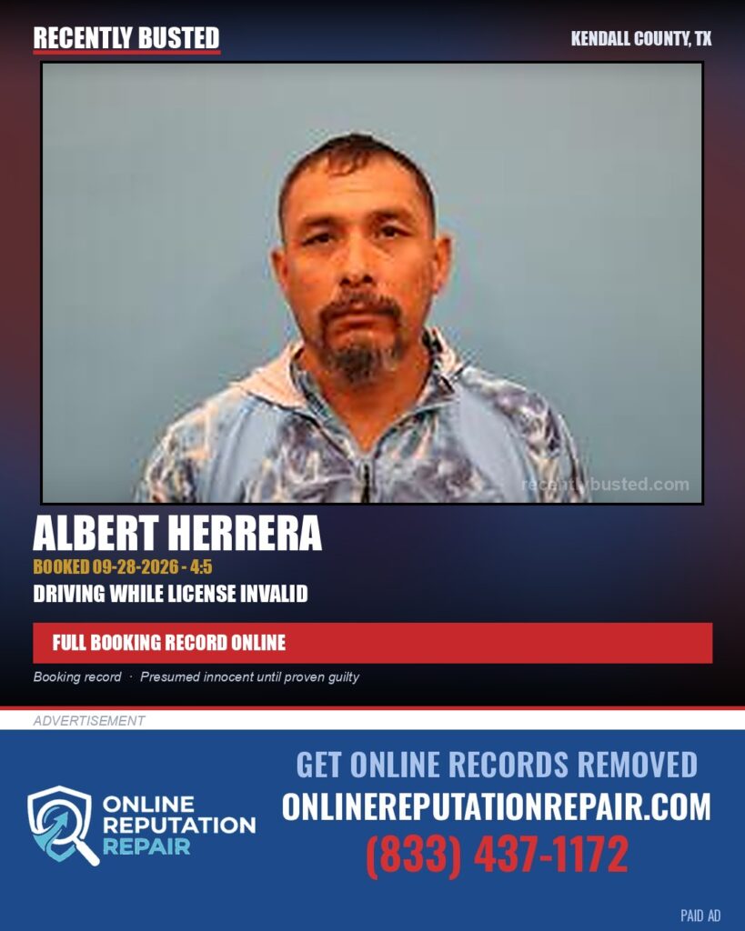 Herrera, Albert — arrest record card, Kendall County, Texas