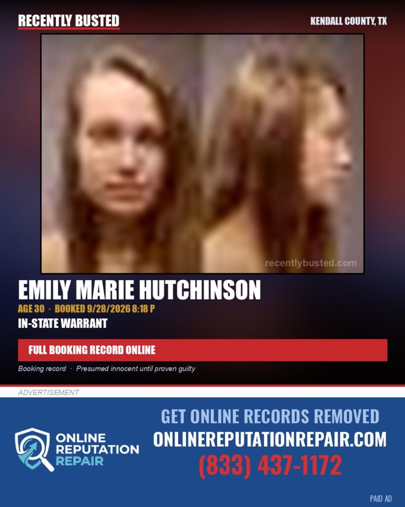 HUTCHINSON, EMILY MARIE — arrest record card, Kendall County, Illinois