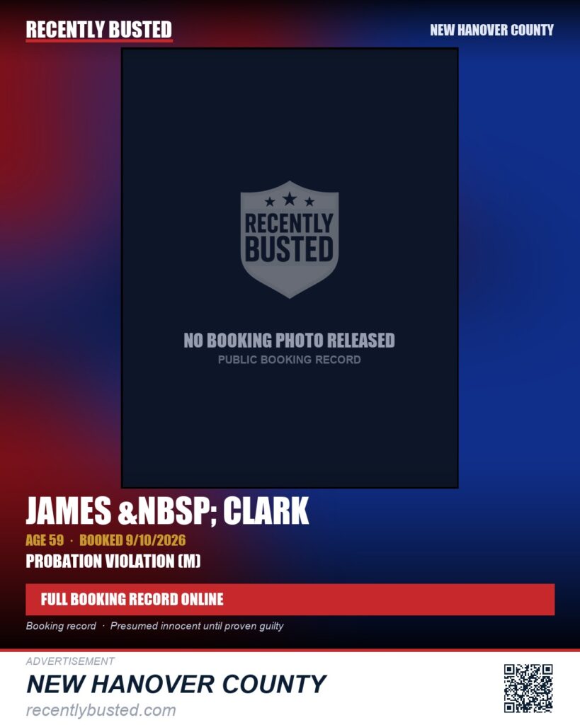 JAMES CLARK — arrest record card, New Hanover County