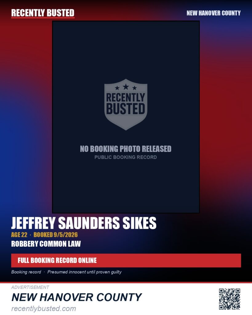JEFFREY SAUNDERS SIKES — arrest record card, New Hanover