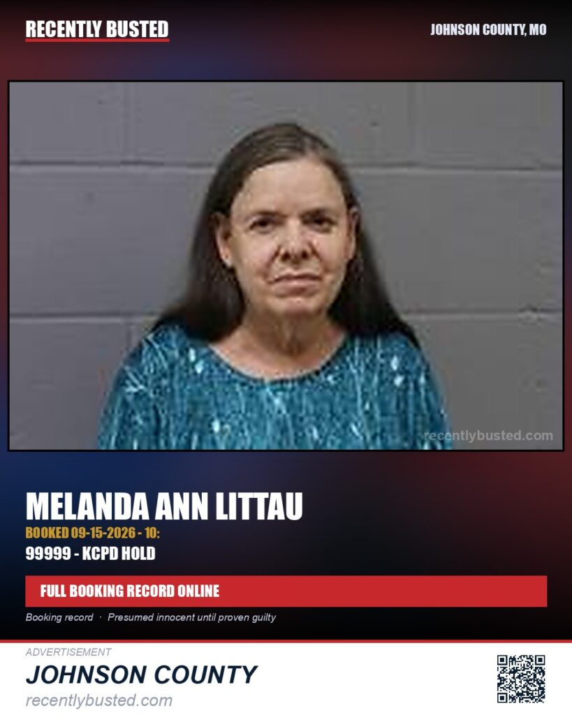 LITTAU, MELANDA ANN — arrest record card, Johnson County, Missouri