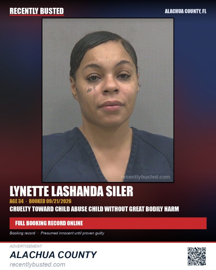 Lynette Lashanda Siler — arrest record card, Alachua County, Florida