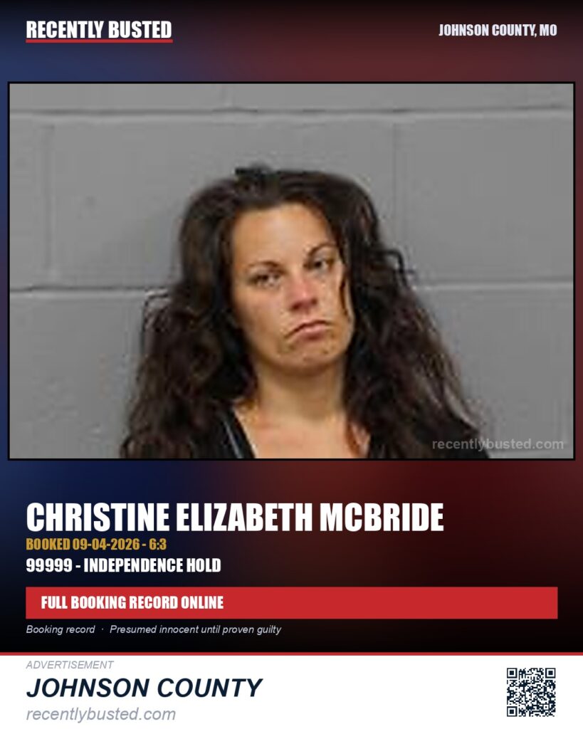 MCBRIDE, CHRISTINE ELIZABETH — arrest record card, Missouri