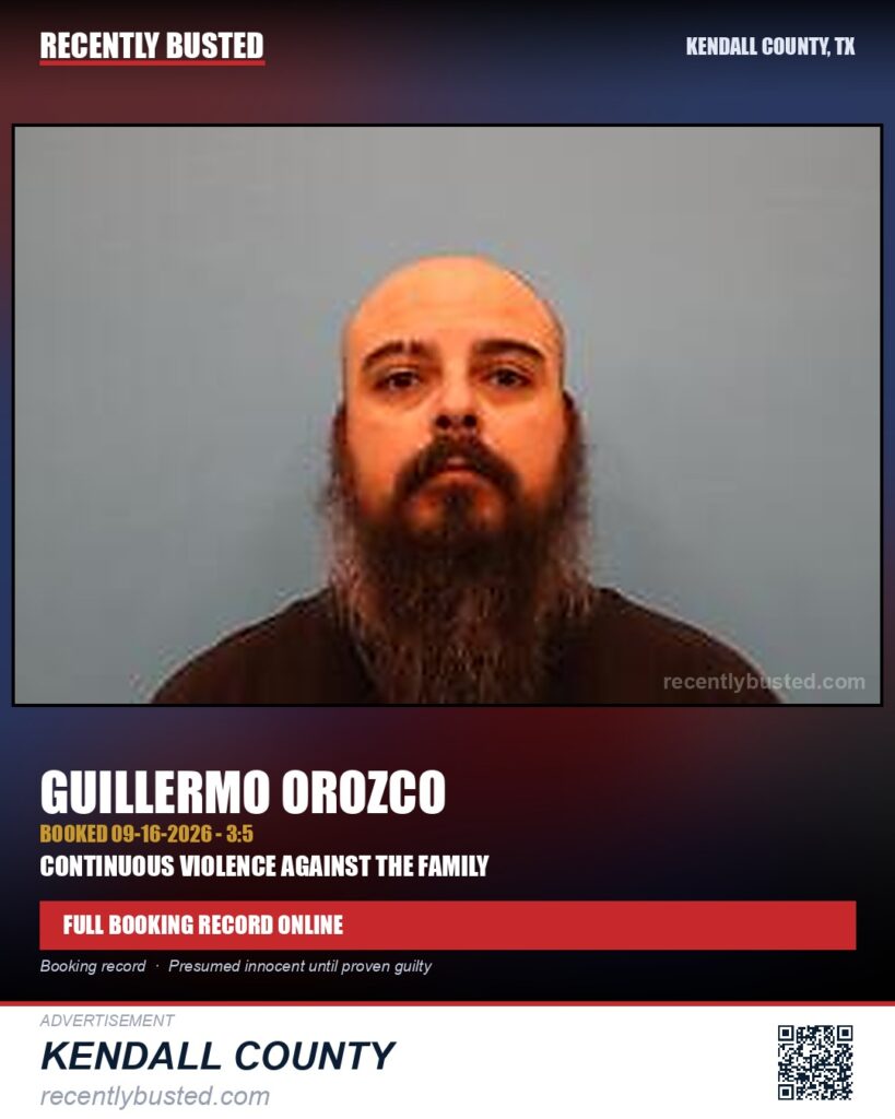 Orozco, Guillermo — arrest record card, Kendall County, Texas