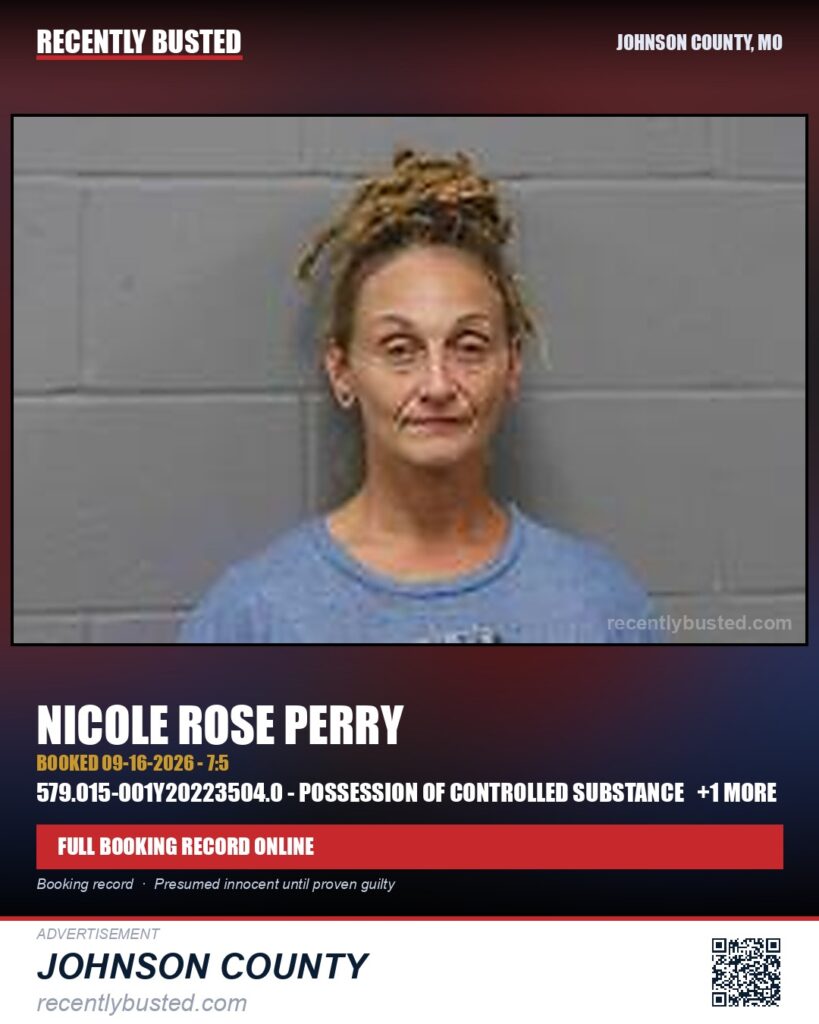 PERRY, NICOLE ROSE — arrest record card, Johnson County, Missouri