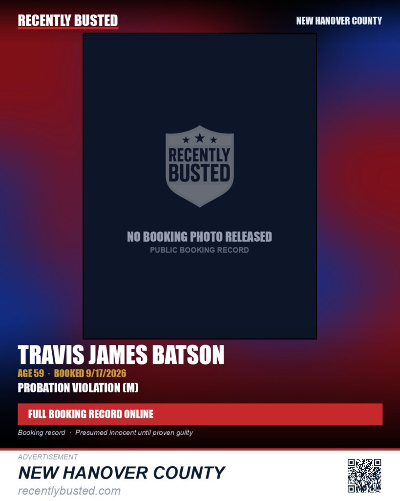 TRAVIS JAMES BATSON — arrest record card, New Hanover