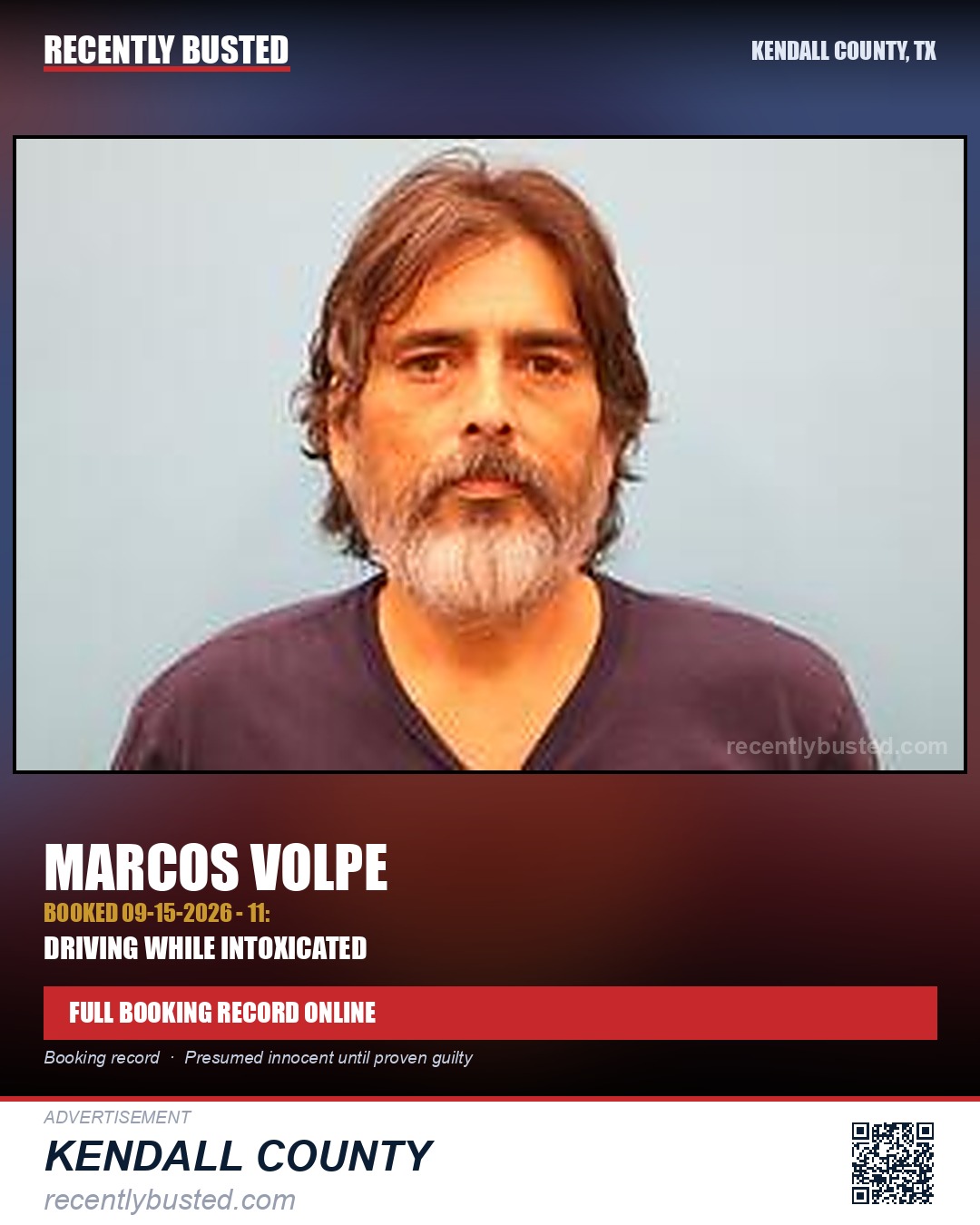 Volpe, Marcos — arrest record card, Kendall County, Texas