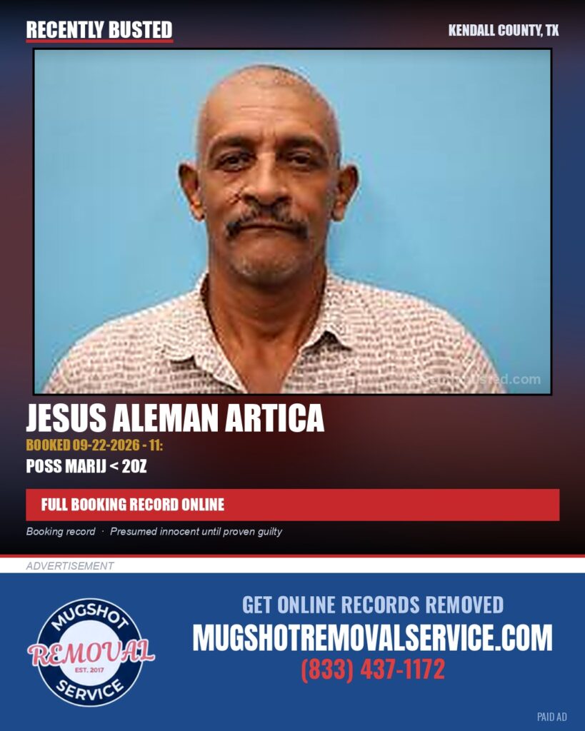 Aleman Artica, Jesus — arrest record card, Kendall County, Texas