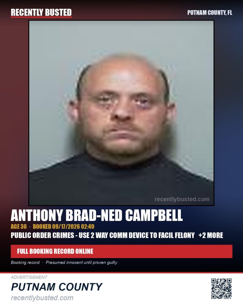 Anthony Brad-Ned Campbell — arrest record card, Putnam County, Florida