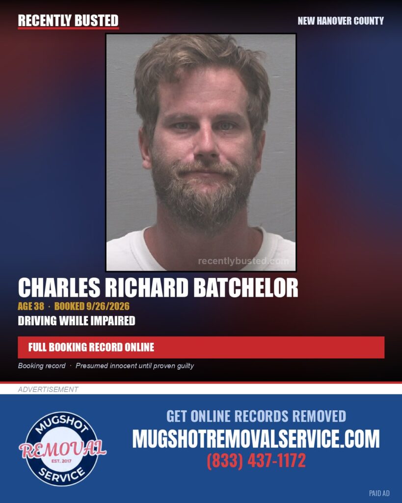 CHARLES RICHARD BATCHELOR — arrest record card, New Hanover