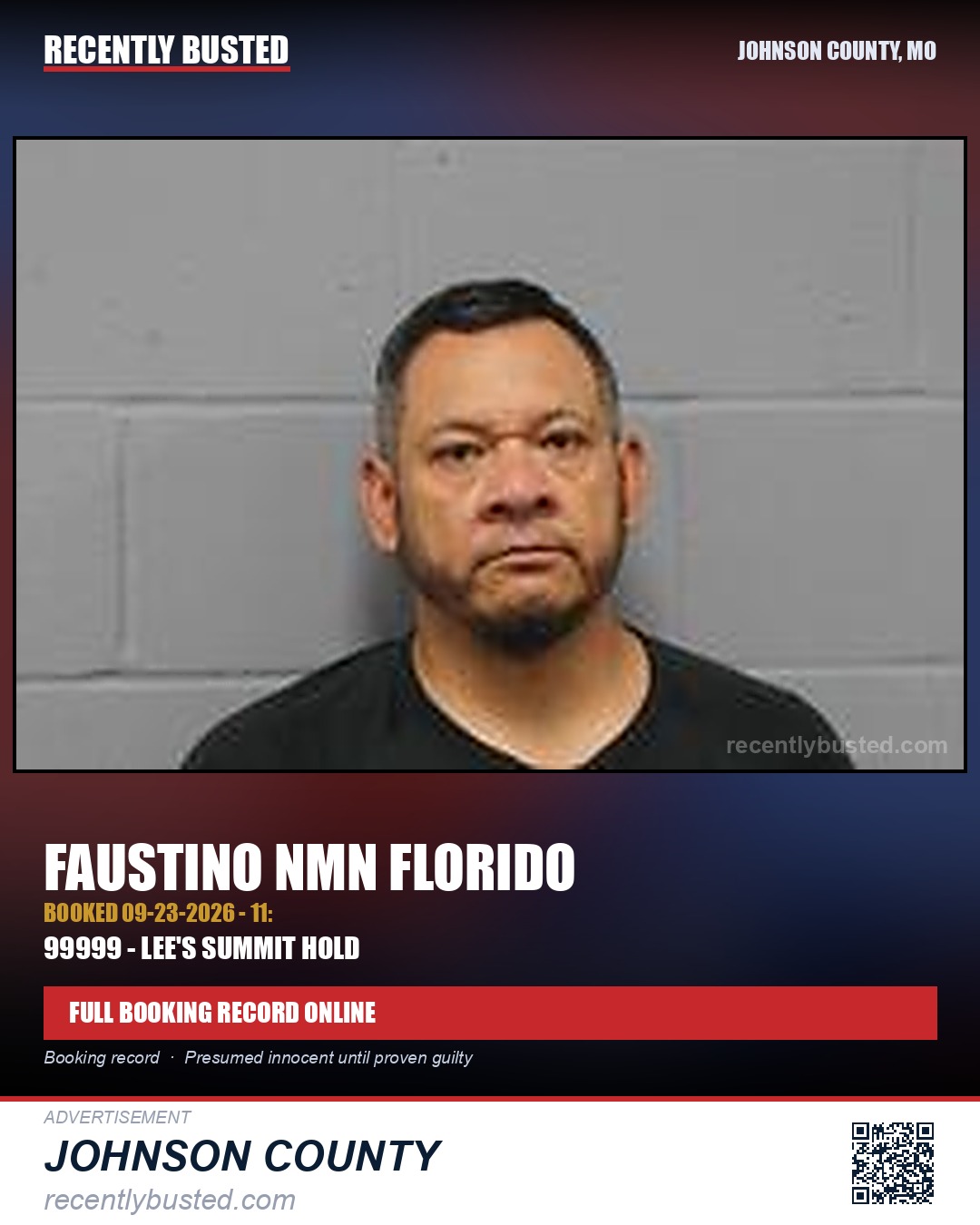 FLORIDO, FAUSTINO NMN — arrest record card, Johnson County, Missouri