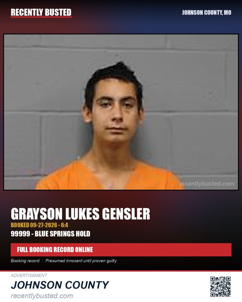GENSLER, GRAYSON LUKES — arrest record card, Missouri