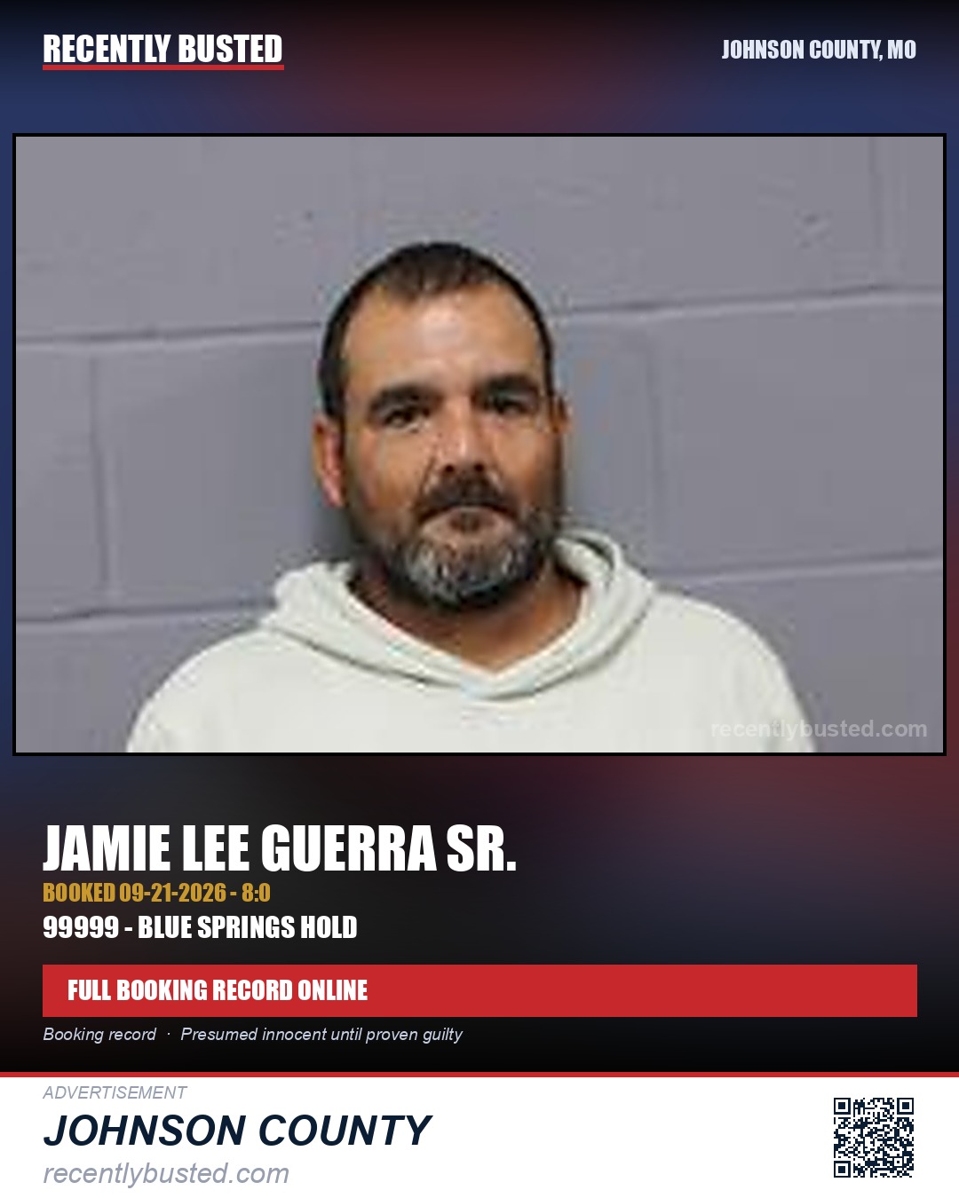 GUERRA SR., JAMIE LEE — arrest record card, Johnson County, Missouri
