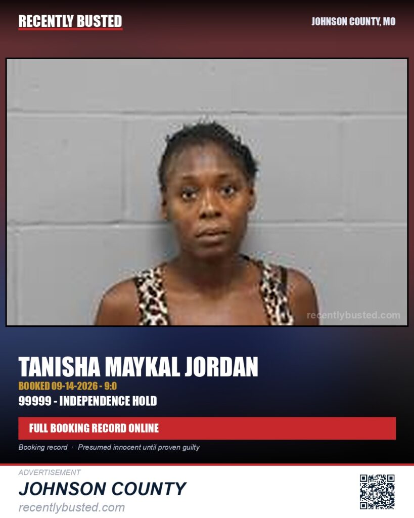 JORDAN, TANISHA MAYKAL — arrest record card, Johnson County, Missouri
