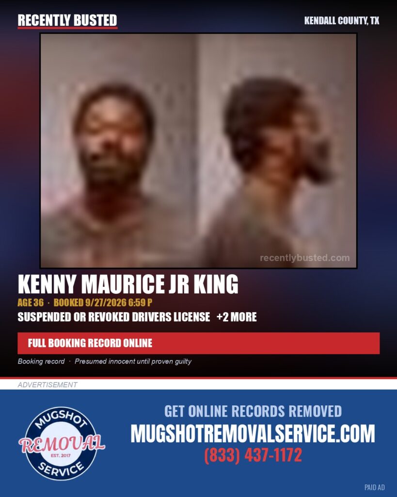 KING, KENNY MAURICE JR — arrest record card, Kendall County, Illinois