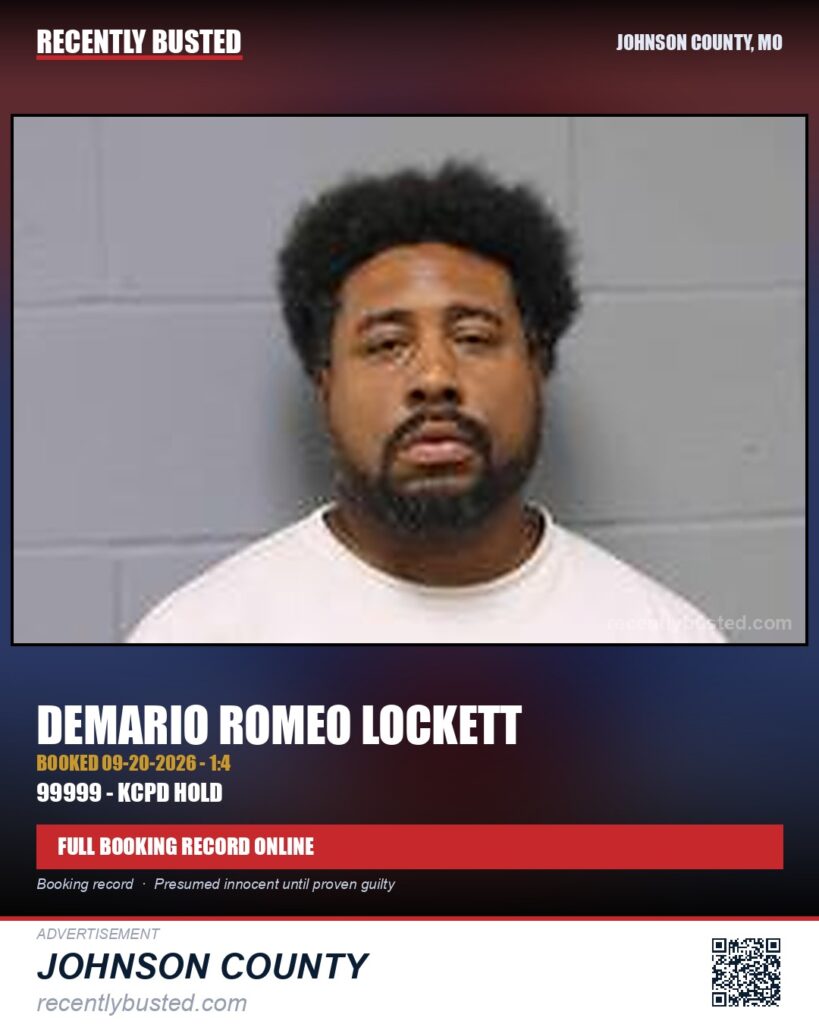 LOCKETT, DEMARIO ROMEO — arrest record card, Johnson County, Missouri