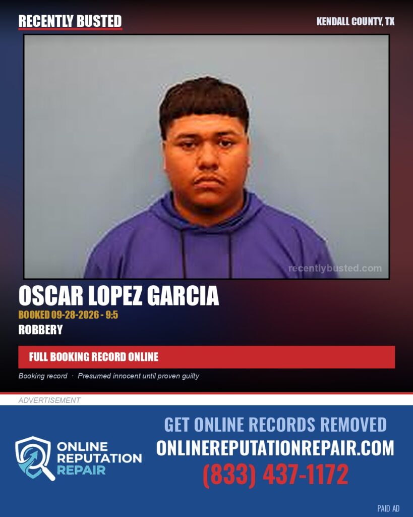 Lopez Garcia, Oscar — arrest record card, Kendall County, Texas