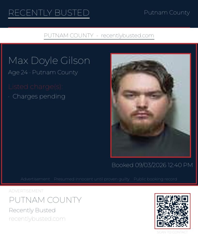 Max Doyle Gilson — arrest record card, Putnam County, Florida