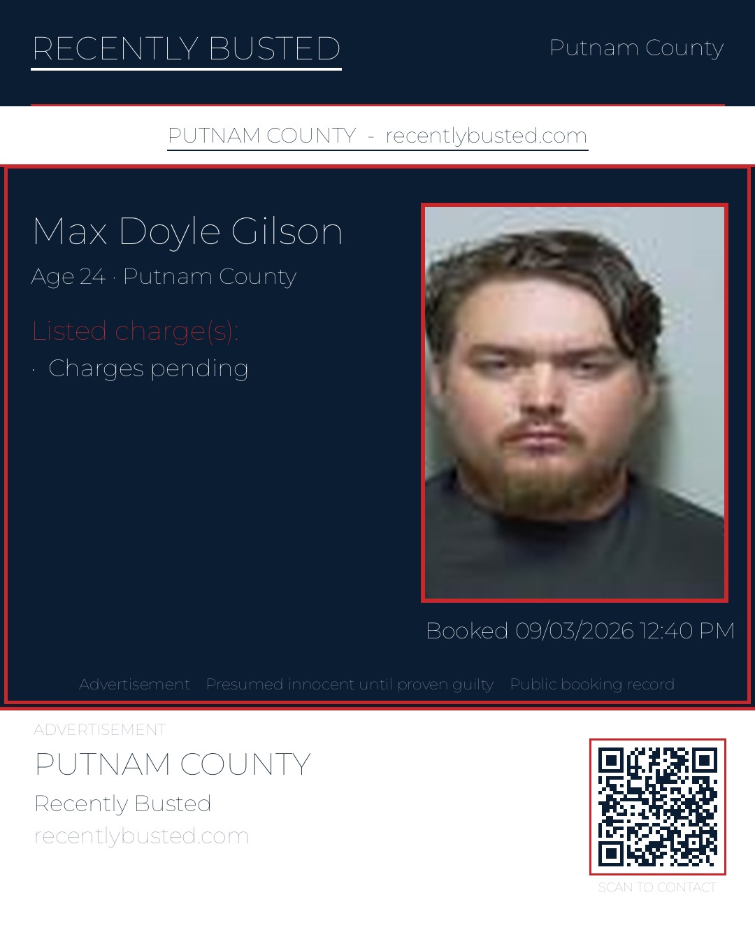 Max Doyle Gilson — arrest record card, Putnam County, Florida