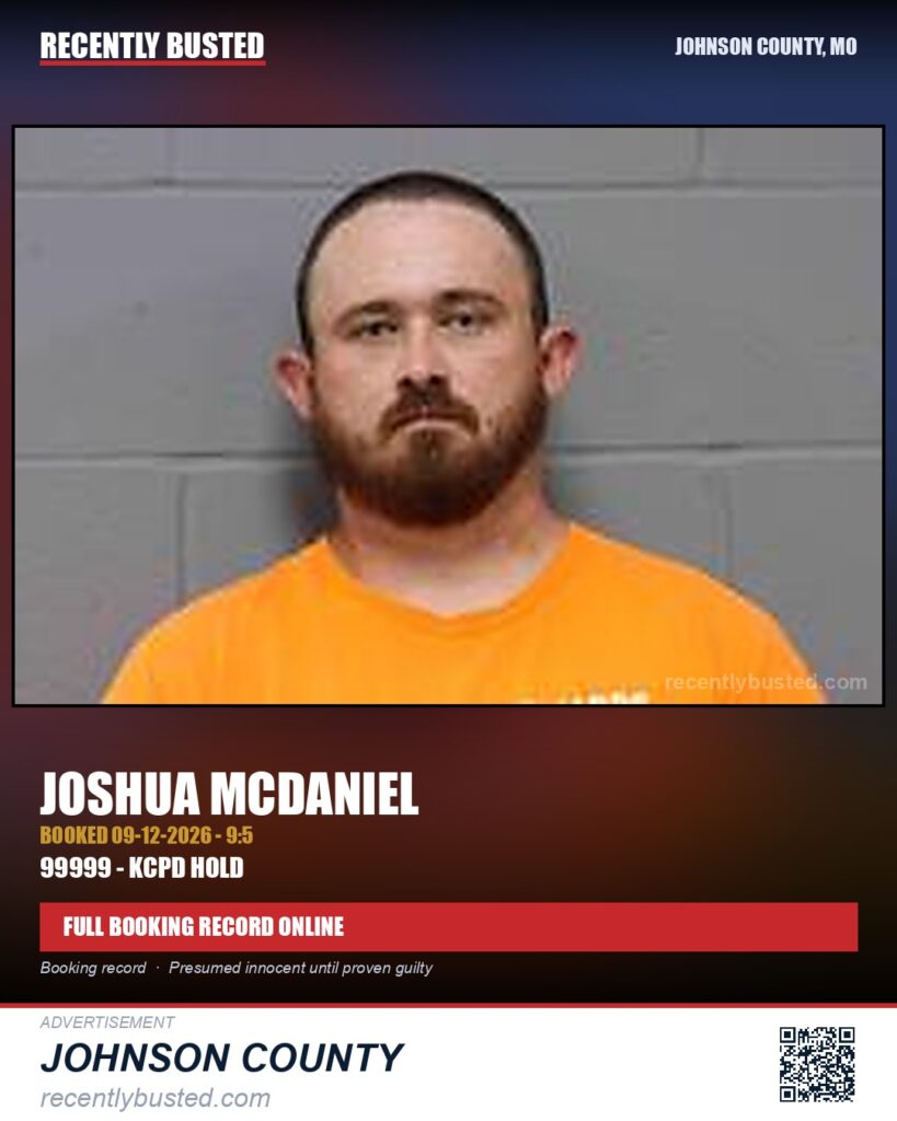 MCDANIEL, JOSHUA — arrest record card, Johnson County, Missouri