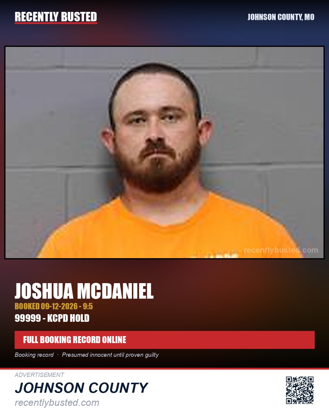 MCDANIEL, JOSHUA — arrest record card, Johnson County, Missouri