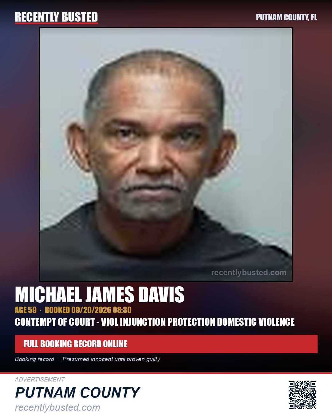 Michael James Davis — arrest record card, Putnam County, Florida