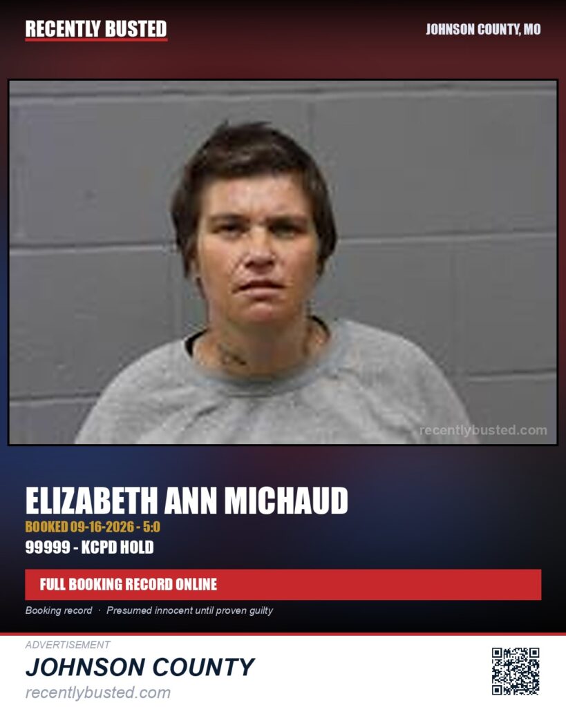 MICHAUD, ELIZABETH ANN — arrest record card, Johnson County, Missouri