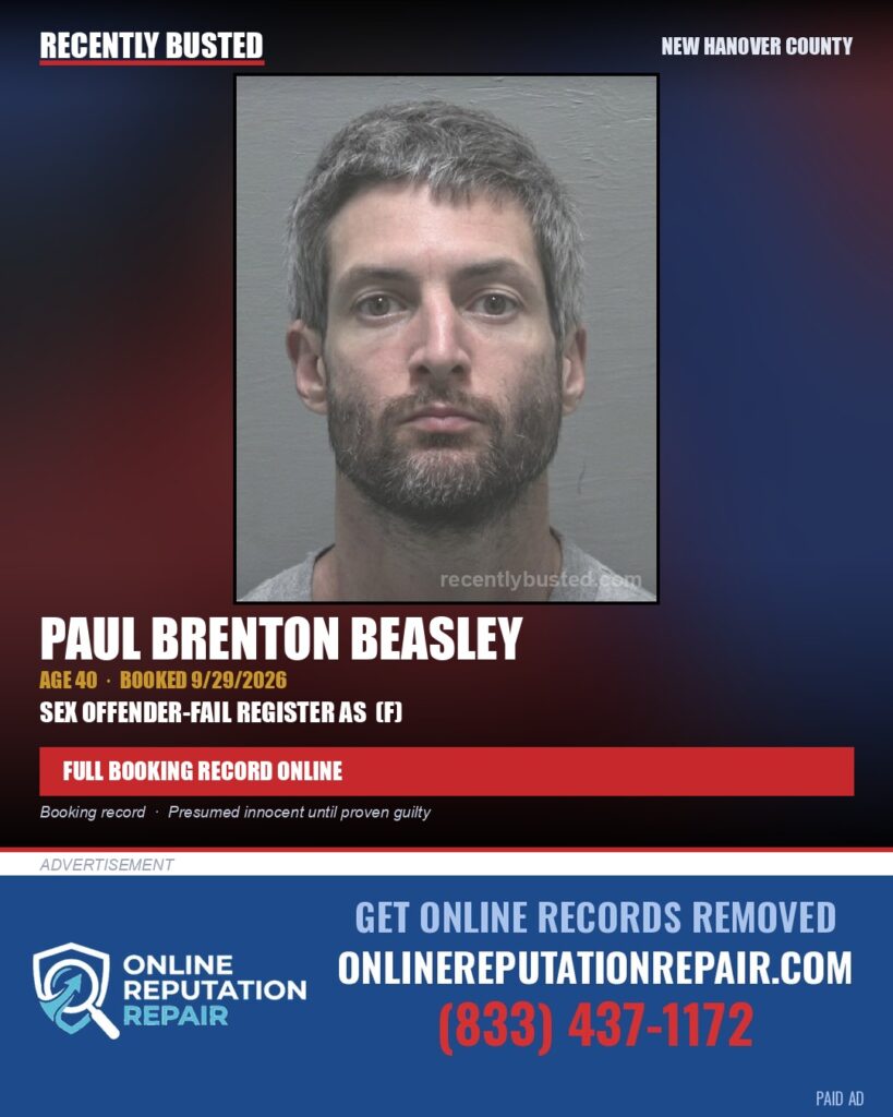 PAUL BRENTON BEASLEY — arrest record card, New Hanover