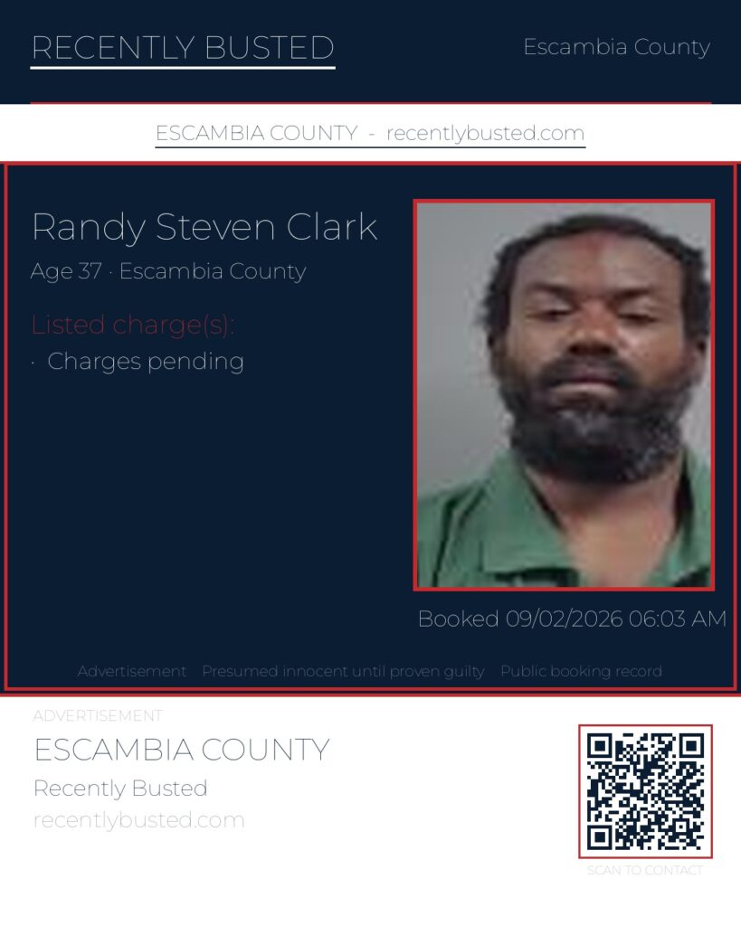 Randy Steven Clark — arrest record card, Escambia County, Florida