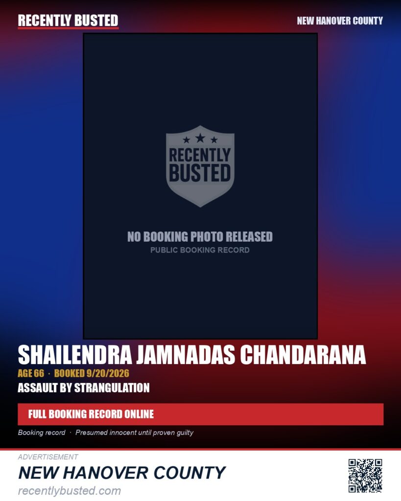 SHAILENDRA JAMNADAS CHANDARANA — arrest record card, New Hanover County