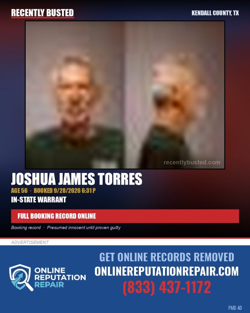 TORRES, JOSHUA JAMES — arrest record card, Kendall County, Illinois