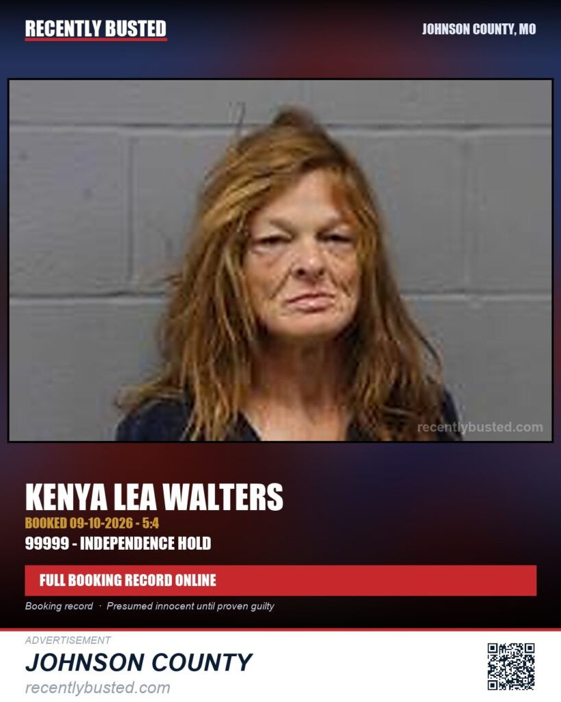 WALTERS, KENYA LEA — arrest record card, Johnson County, Missouri