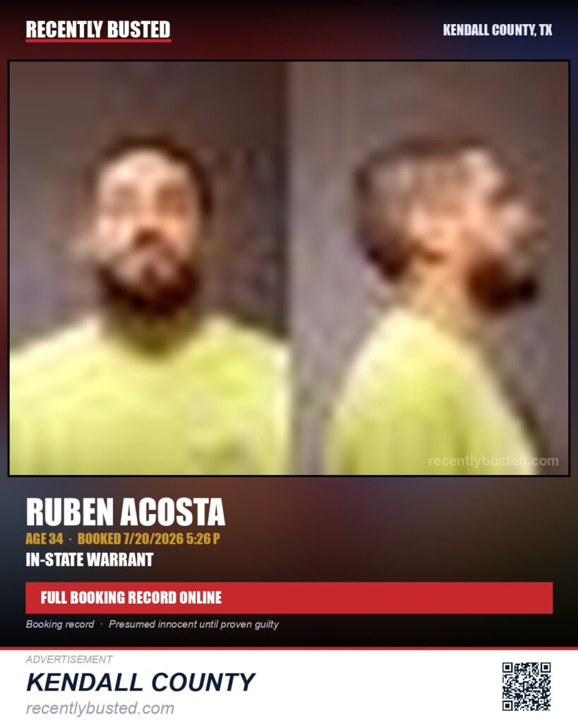 ACOSTA, RUBEN — arrest record card, Kendall County, Illinois