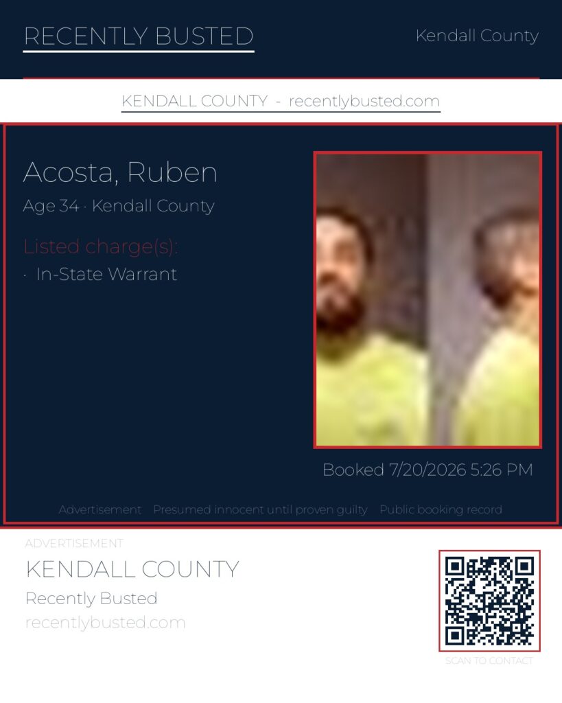 ACOSTA, RUBEN — arrest record card, Kendall County, Illinois