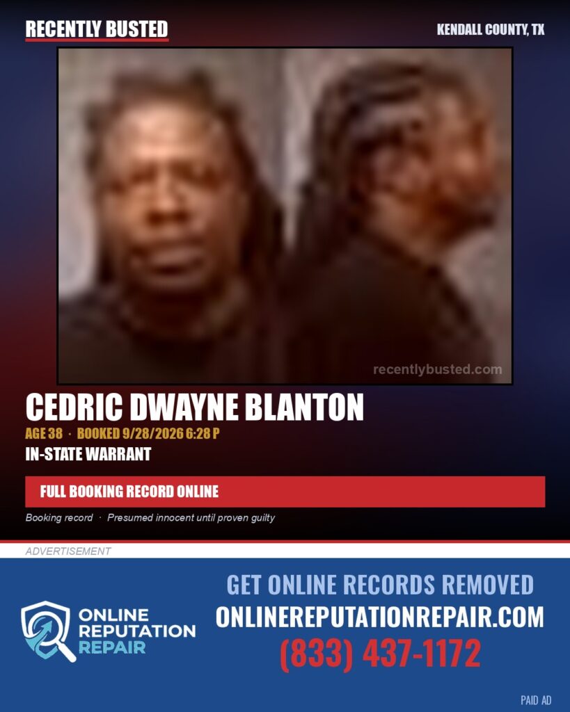 BLANTON, CEDRIC DWAYNE — arrest record card, Kendall County, Illinois