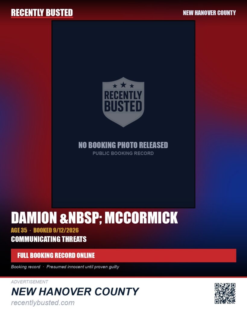 DAMION &nbsp; MCCORMICK — arrest record card, New Hanover