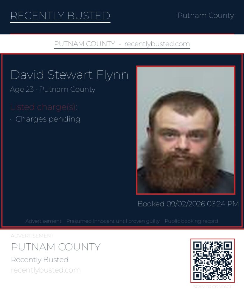 David Stewart Flynn — arrest record card, Putnam County, Florida