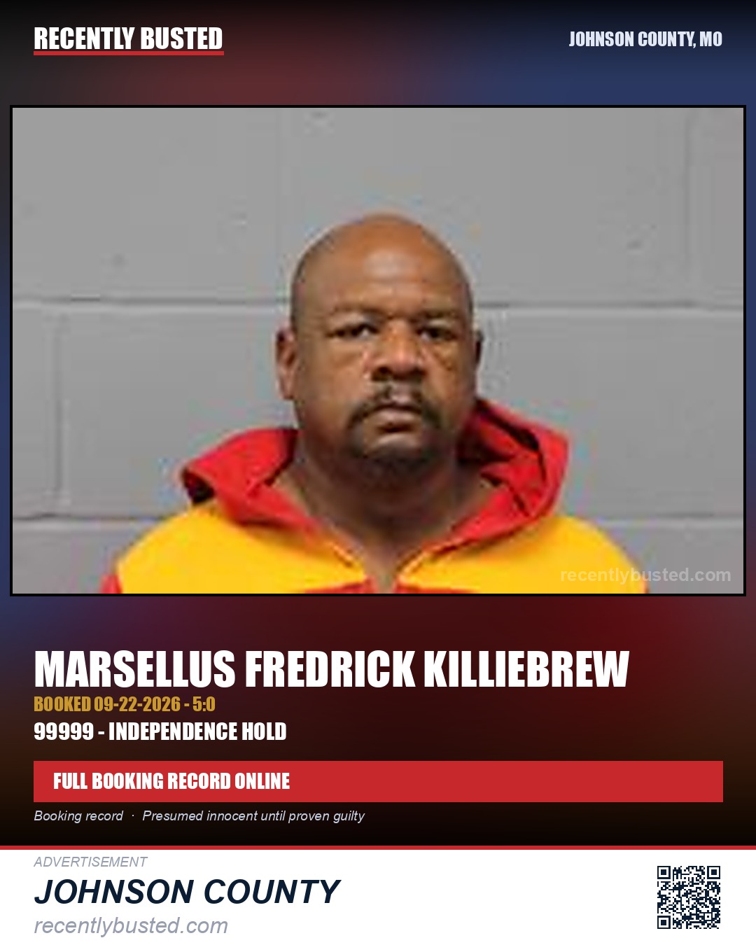 KILLIEBREW, MARSELLUS FREDRICK — arrest record card, Johnson County, Missouri