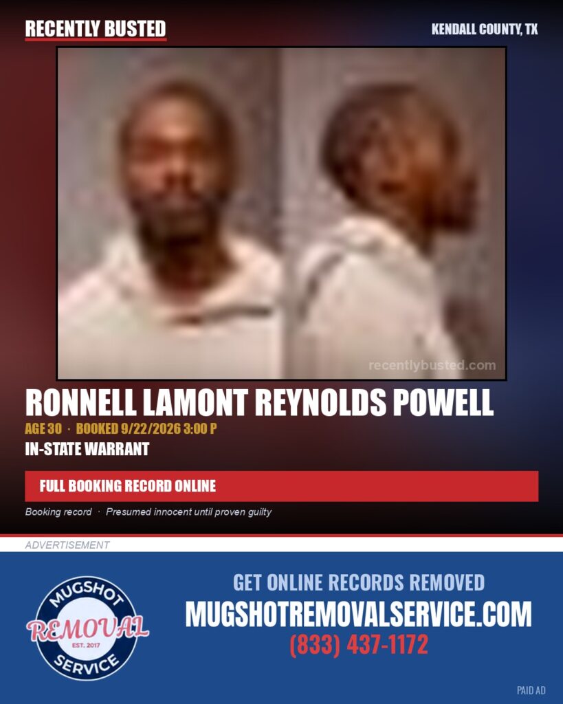 POWELL, RONNELL LAMONT REYNOLDS — arrest record card, Kendall County, Illinois