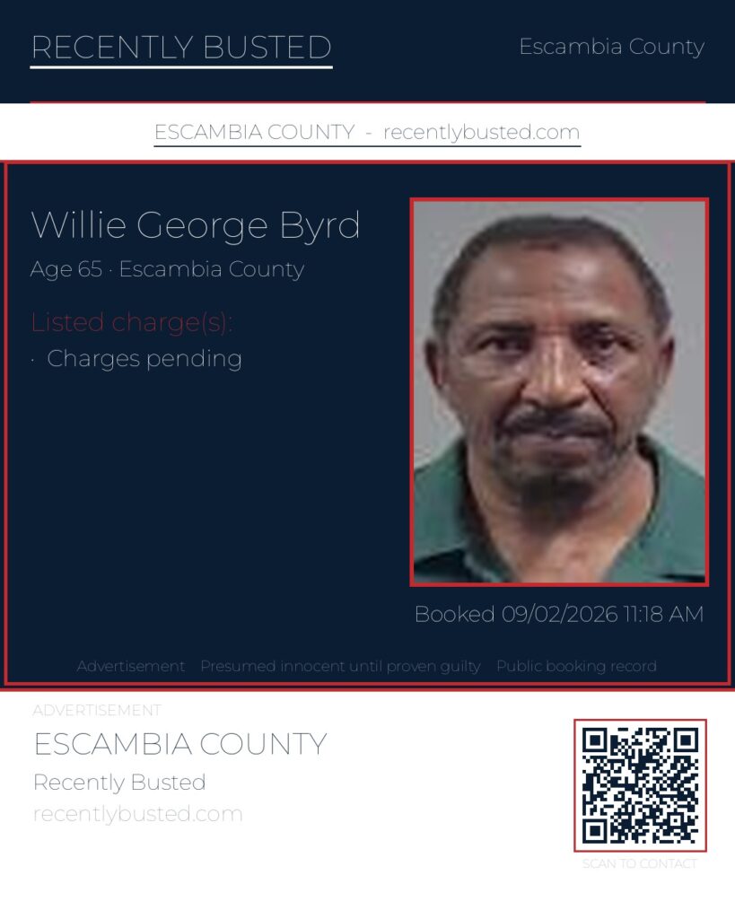 Willie George Byrd — arrest record card, Escambia County, Florida